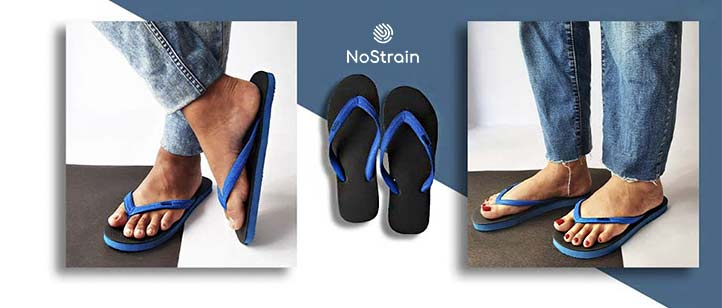 Black & Blue Contrast Play rubber slippers for men and women, durable and comfortable with rubber straps.