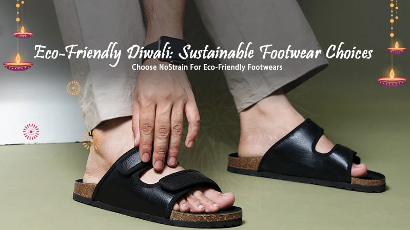Eco-friendly cork sandals and rubber slippers for Diwali.