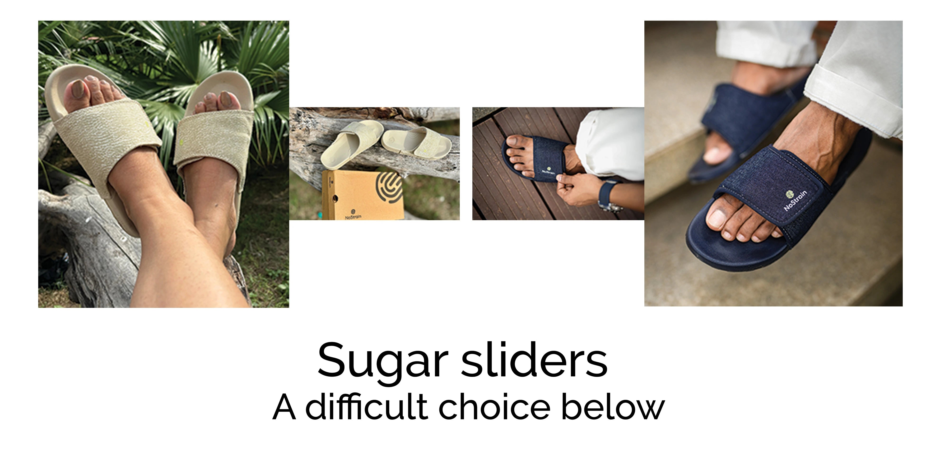 Men and women sliders from NoStrain in vibrant colors and designs