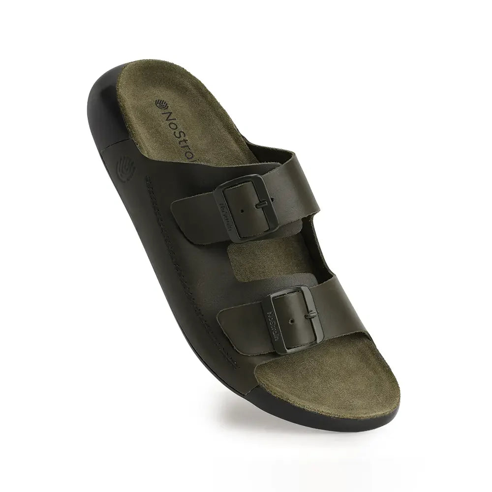 Men's luxury Olive green leather sandals with buckles