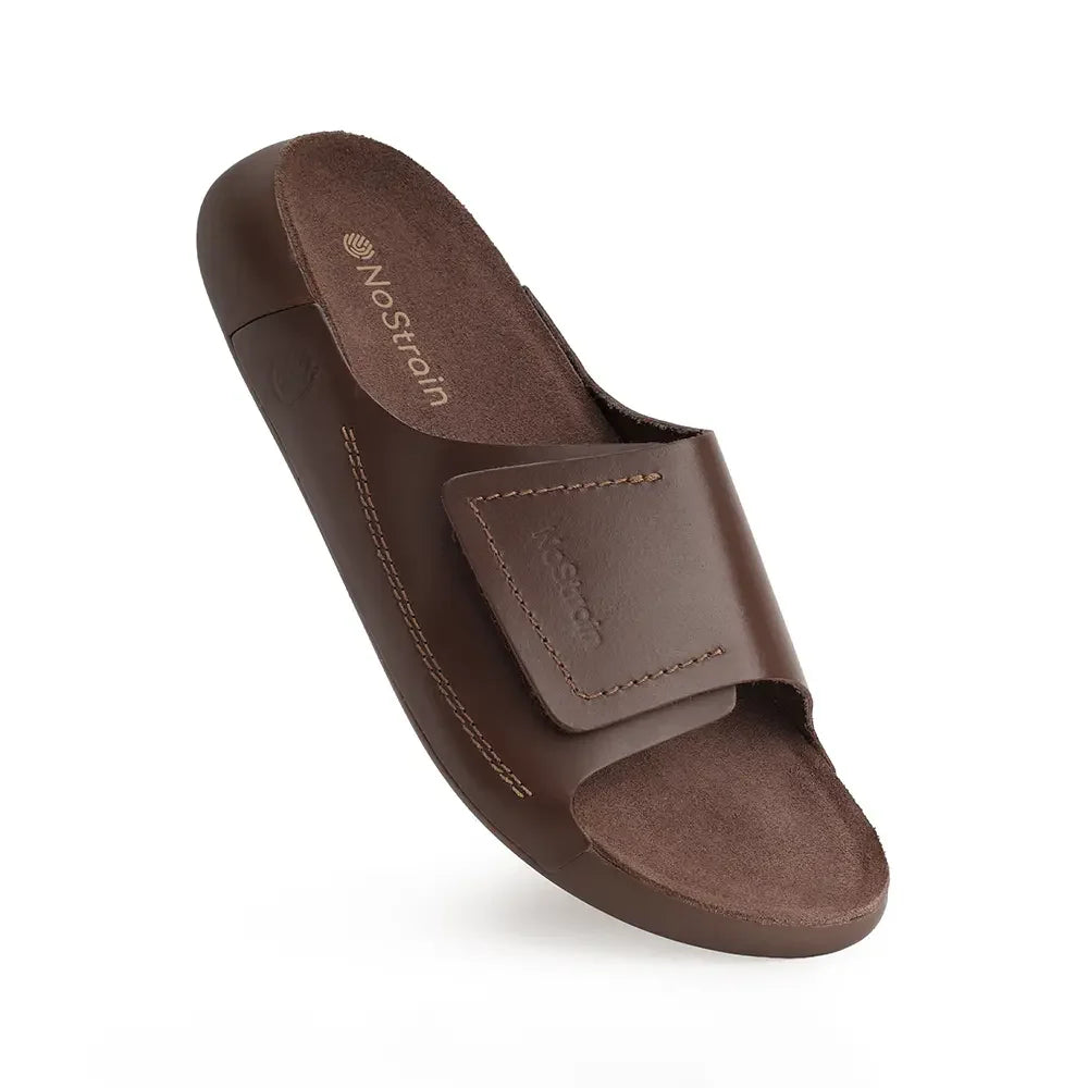 Men's luxury Cookie brown leather sliders