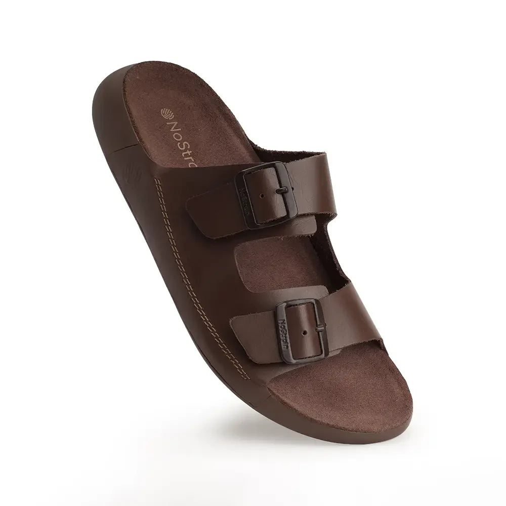 lightweight men brown leather sandals with buckles