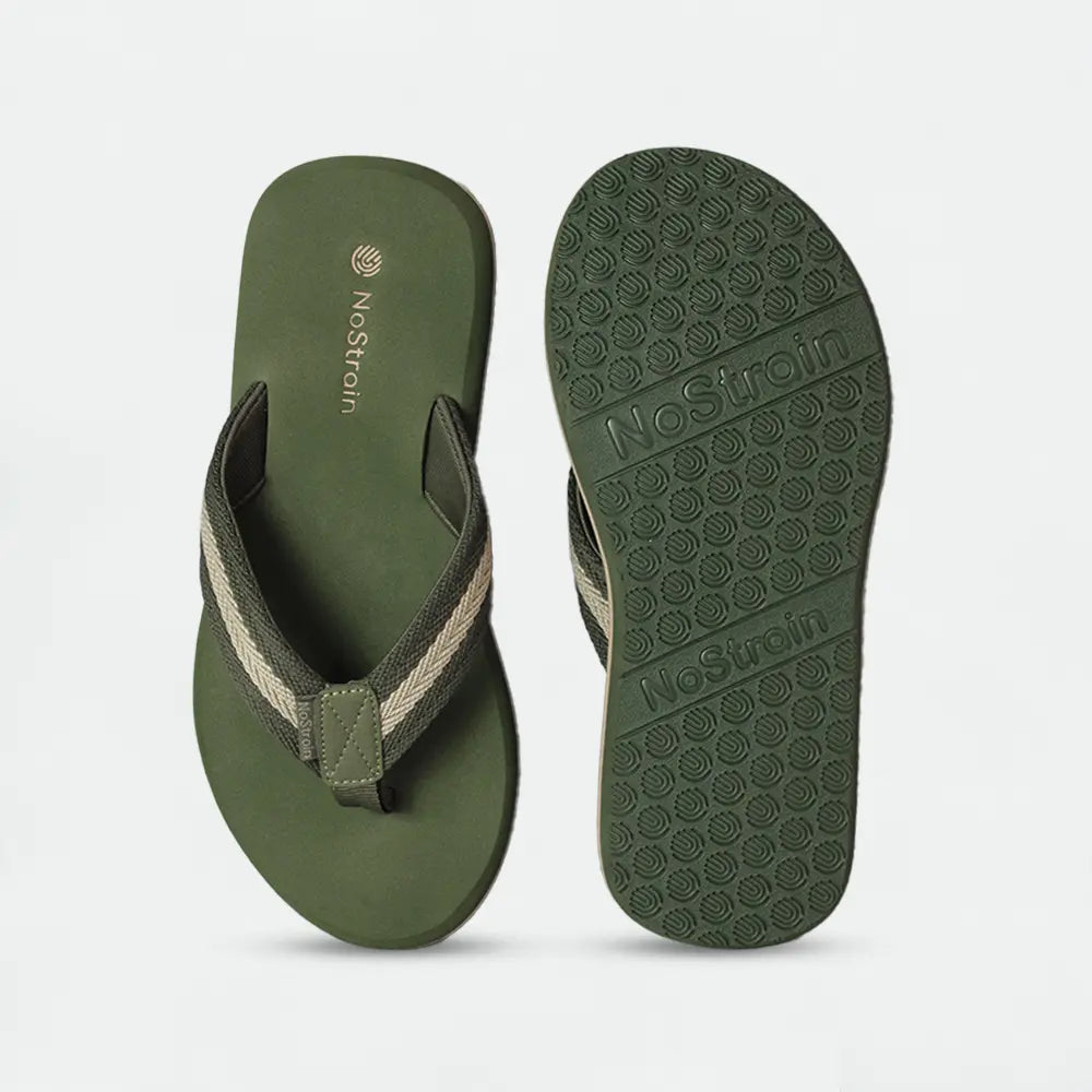 Men’s Angular Slippers in Olive green/Beige, Webbing Upper, Lightweight Triple-Layer EVA Sole, Everyday Slip-On Comfort (AN20)