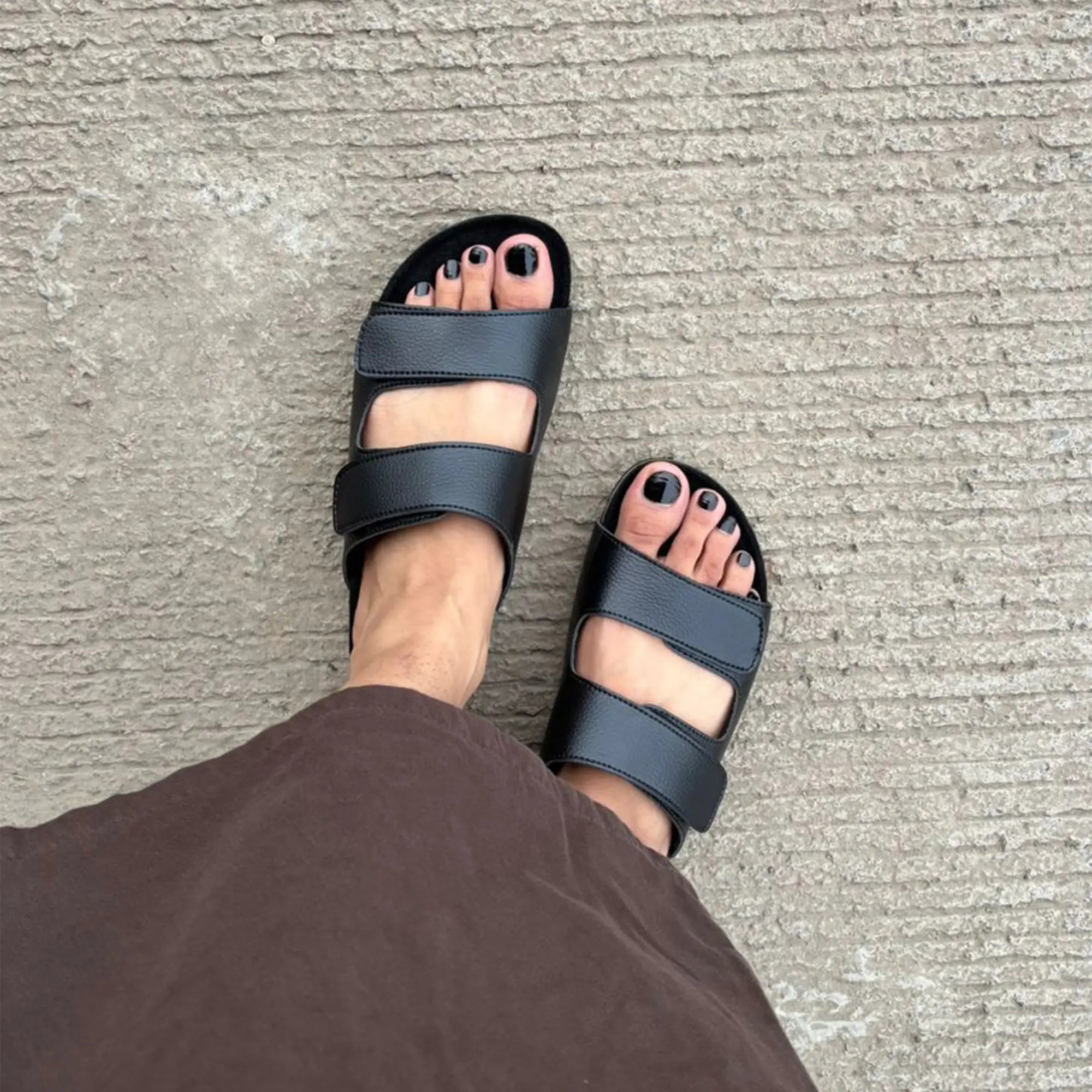 Women's Parallel Black Leather Cork Sandals NoStrain