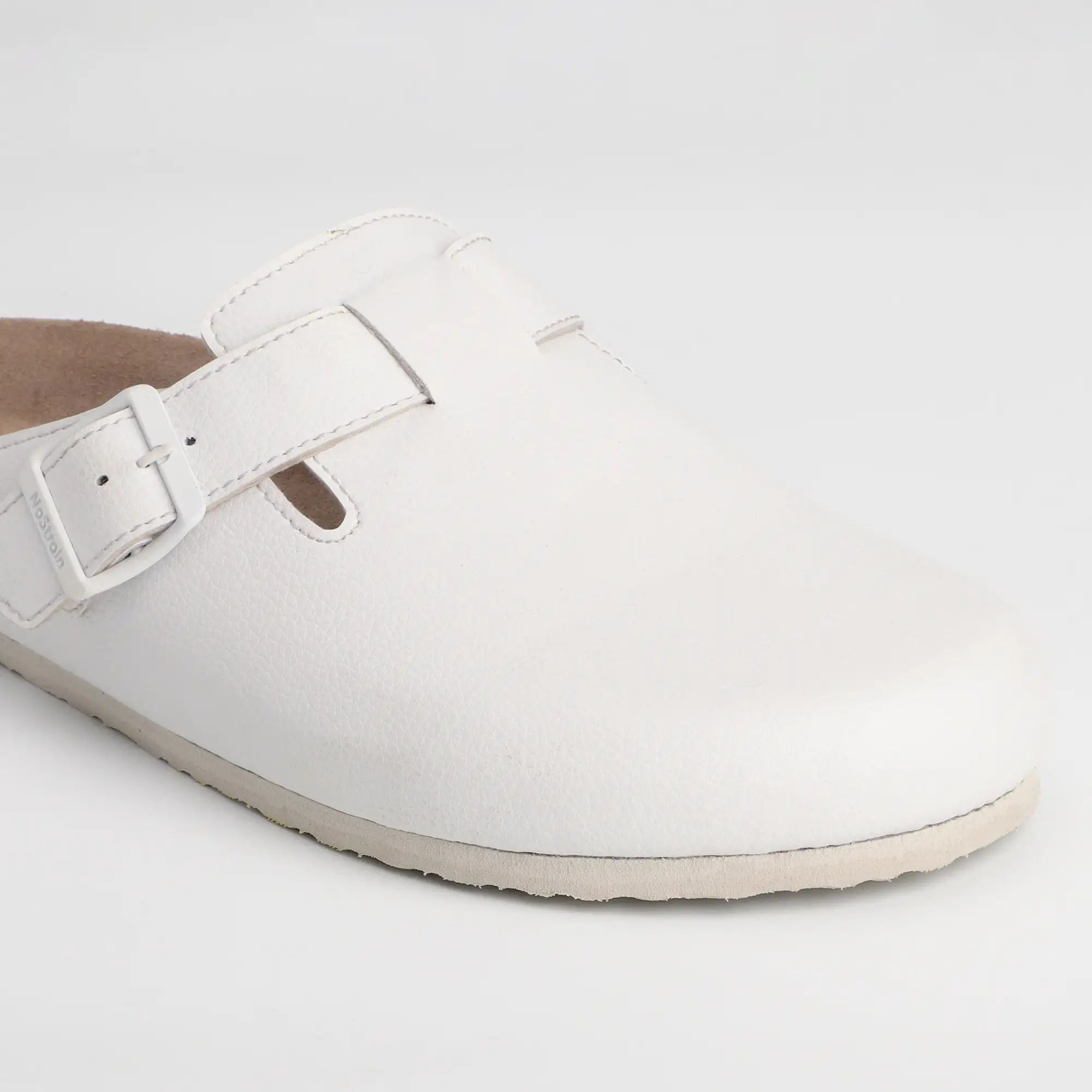Men white mule sandals with buckles
