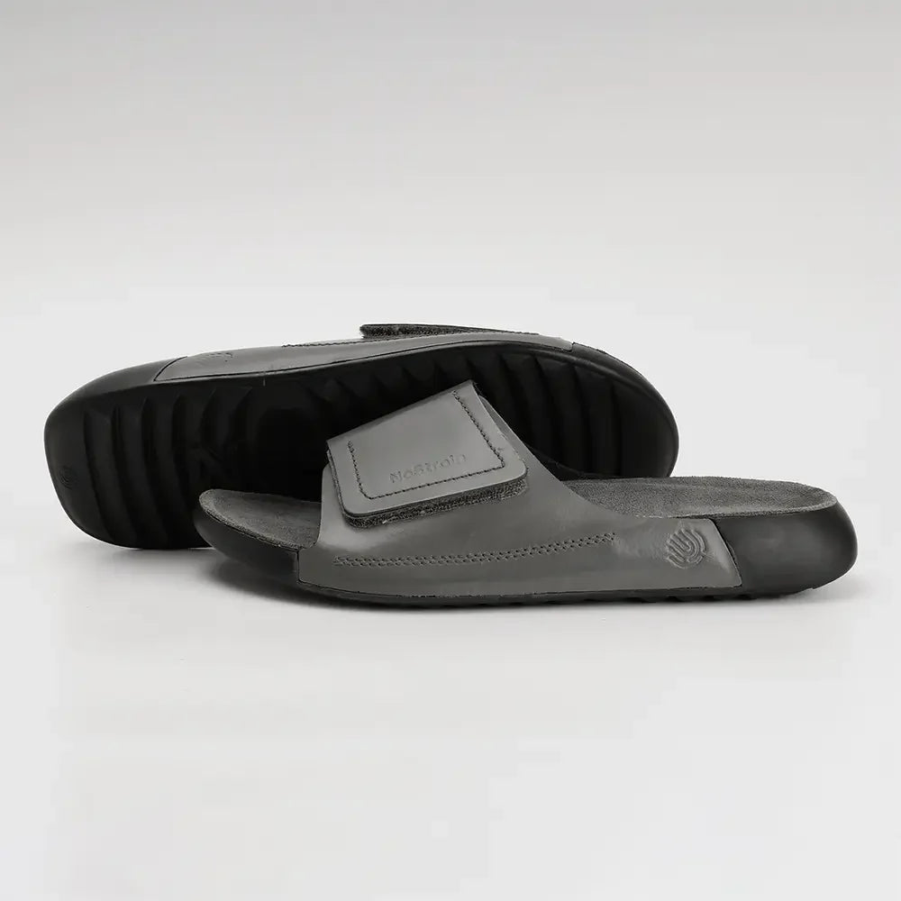 lightweight menslate grey leather sliders