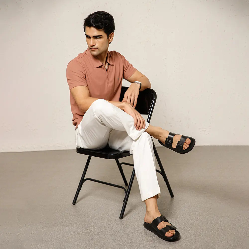 Black leather sandals with buckles for Men - LS13