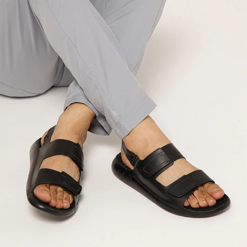 ISI marked, high-quality black leather sandal for men, built for durability and comfort.