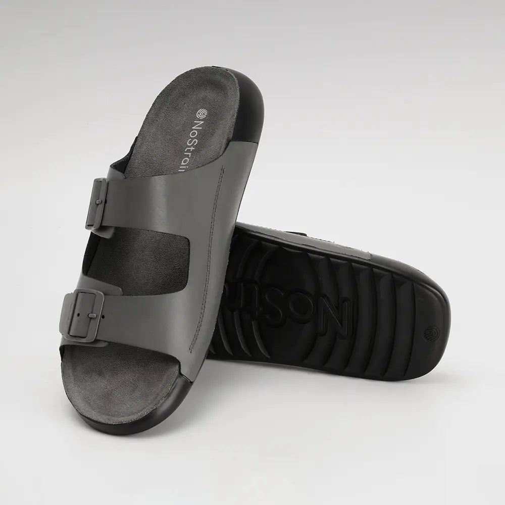 Grey leather sandals with buckles for Men - LS14