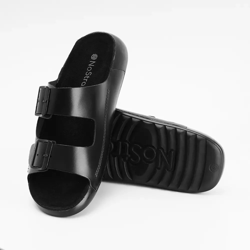 Black leather sandals for men