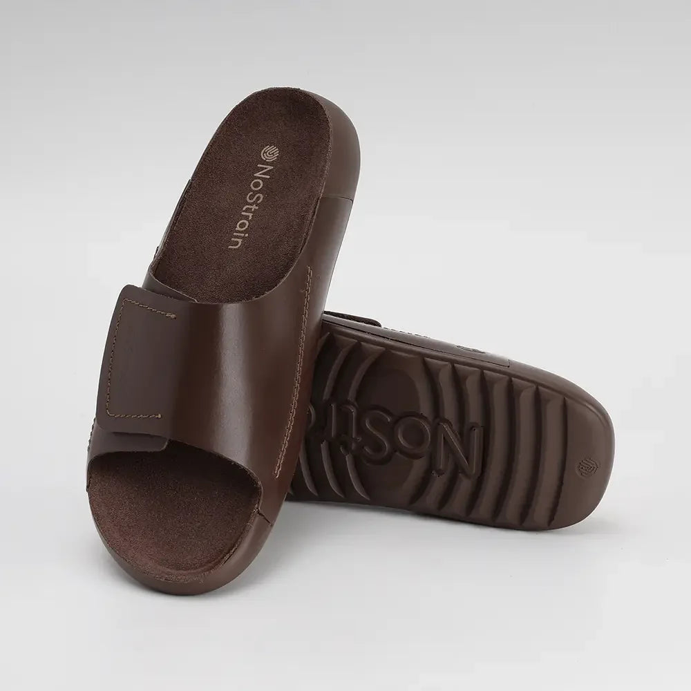 lightweight men Cookie brown leather sliders