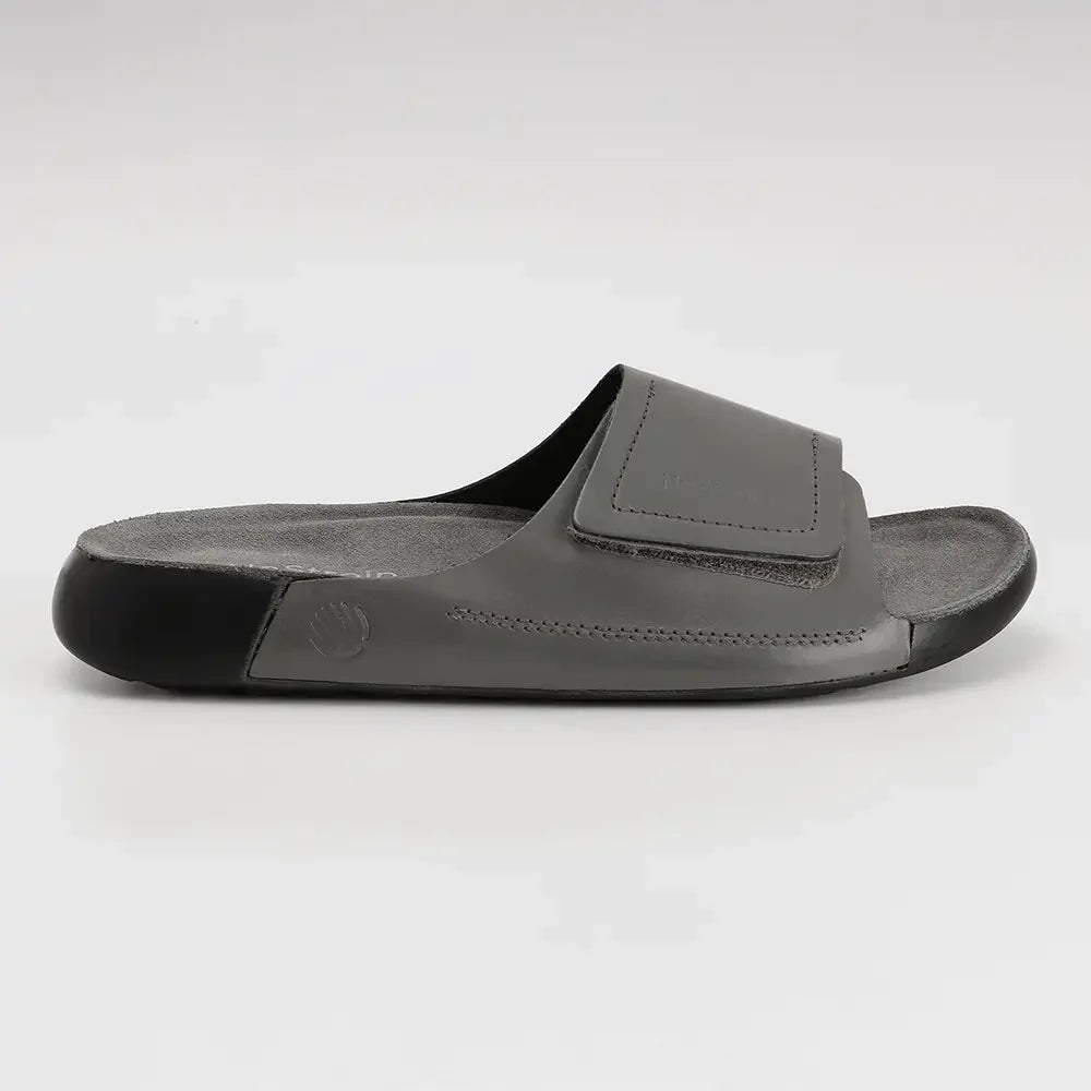 NoStrain men slate grey leather sliders with adjustable strap