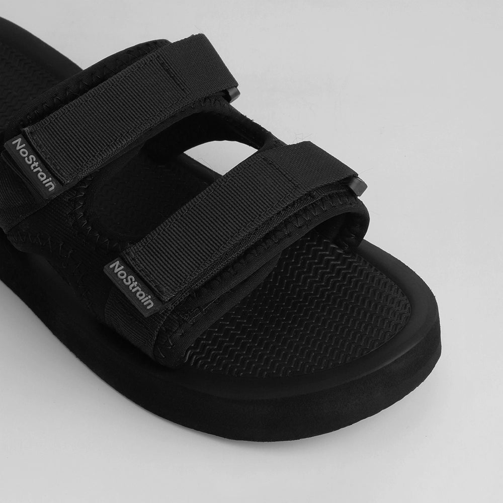 Black Washable Velcro Platform Sandals for Men | NoStrain
