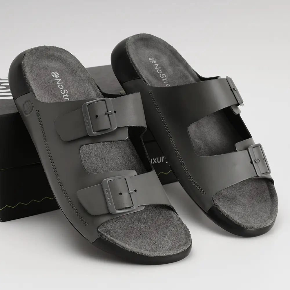 Grey leather sandals with buckles for Men - LS14