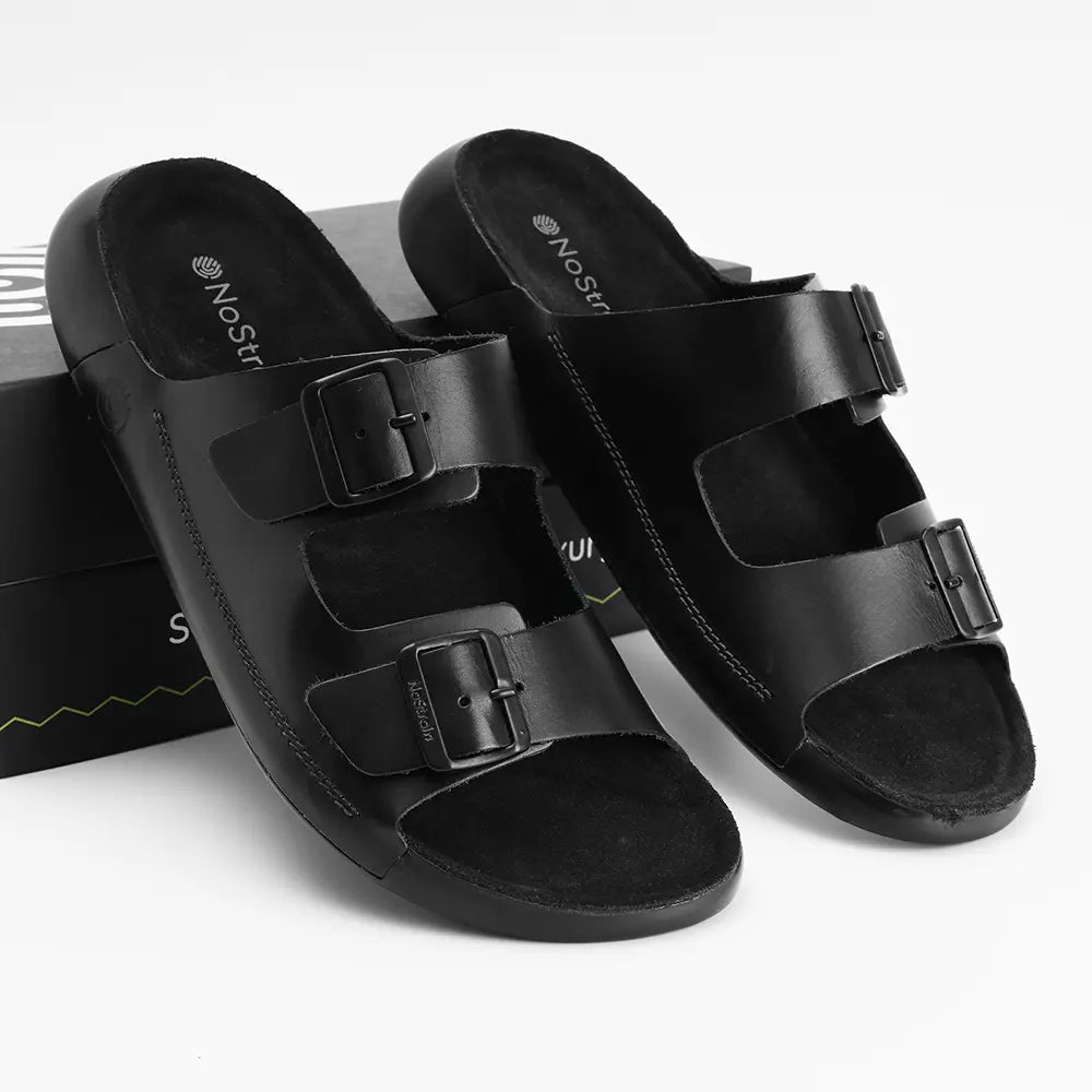 Black buckle sandals for women, an essential everyday wear Indian Footwear piece.
