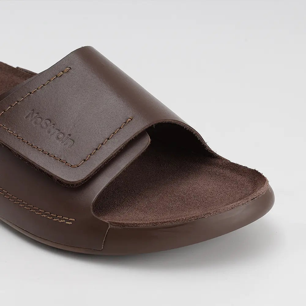 Broad Strap Leather Sliders for men in Cookie Brown - LS10