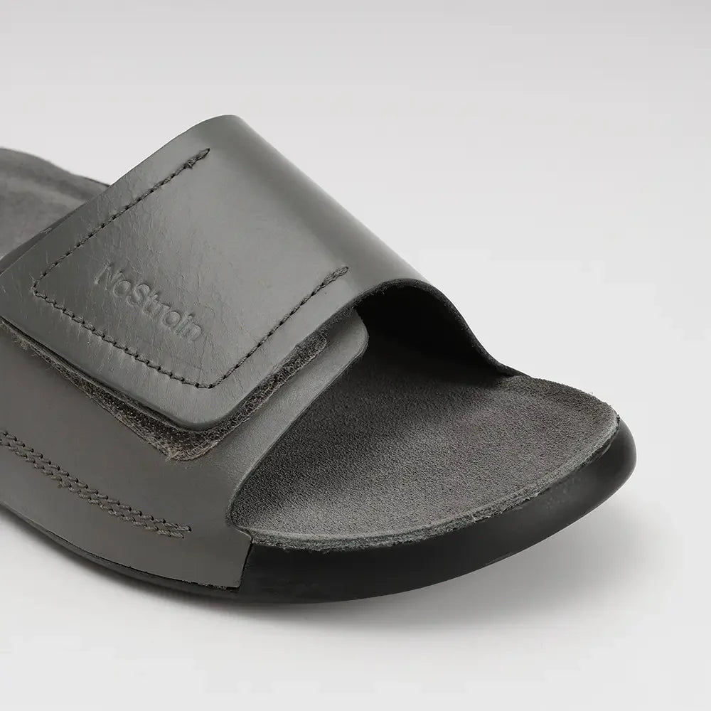 slate grey leather sliders for men