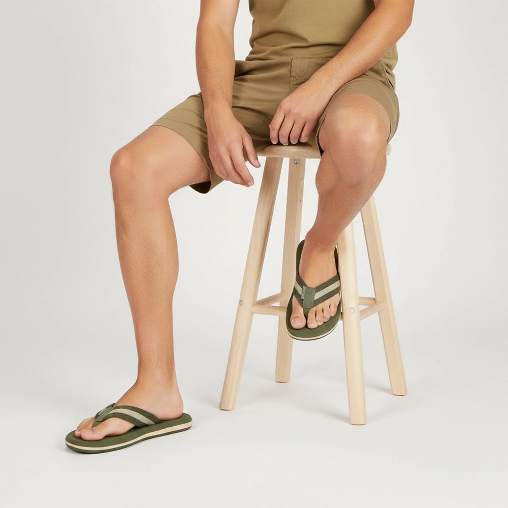 Men’s Angular Slippers in Olive green/Beige, Webbing Upper, Lightweight Triple-Layer EVA Sole, Everyday Slip-On Comfort (AN20)