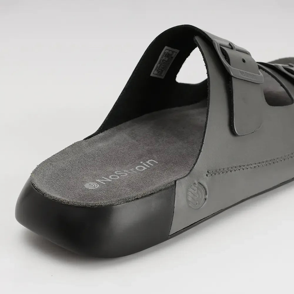 Men's luxury grey leather sandals with buckles