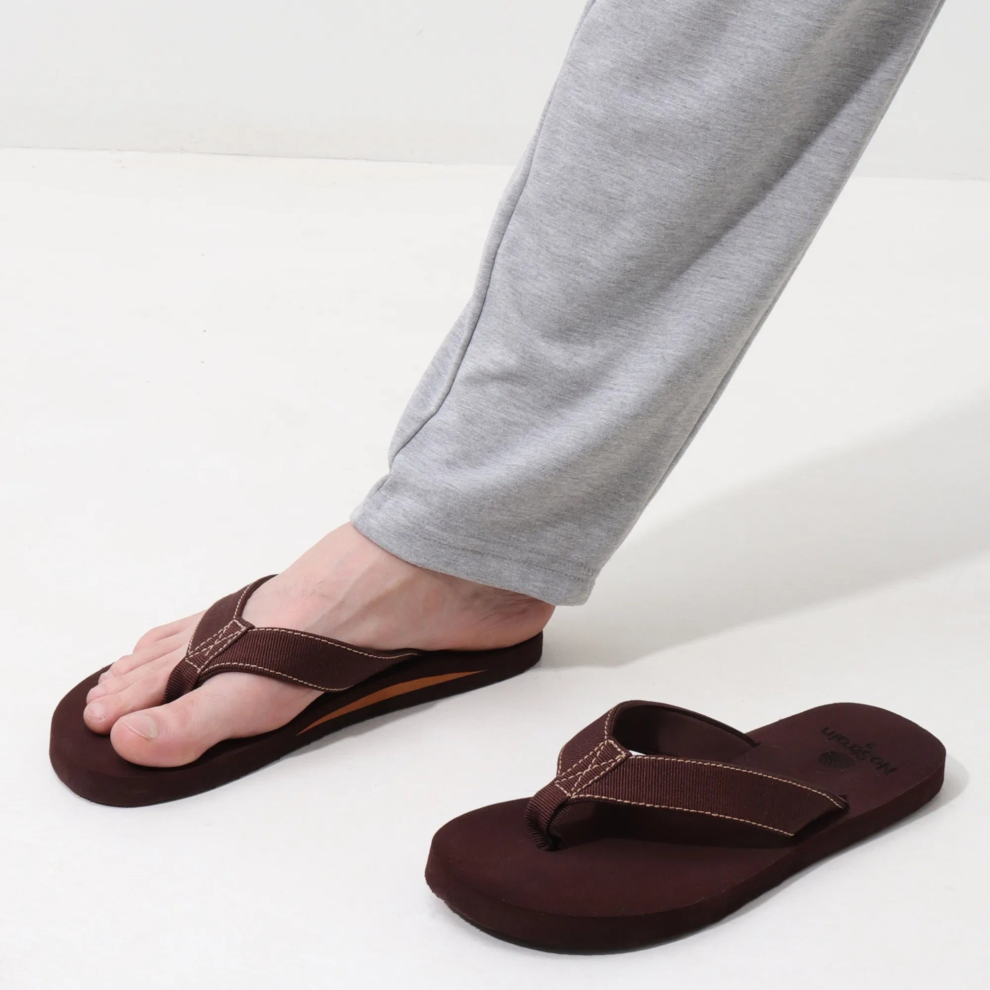 Men’s Dark Brown Stripe Arch Slippers – Ultra-Light, Arch Support, and Washable Comfort