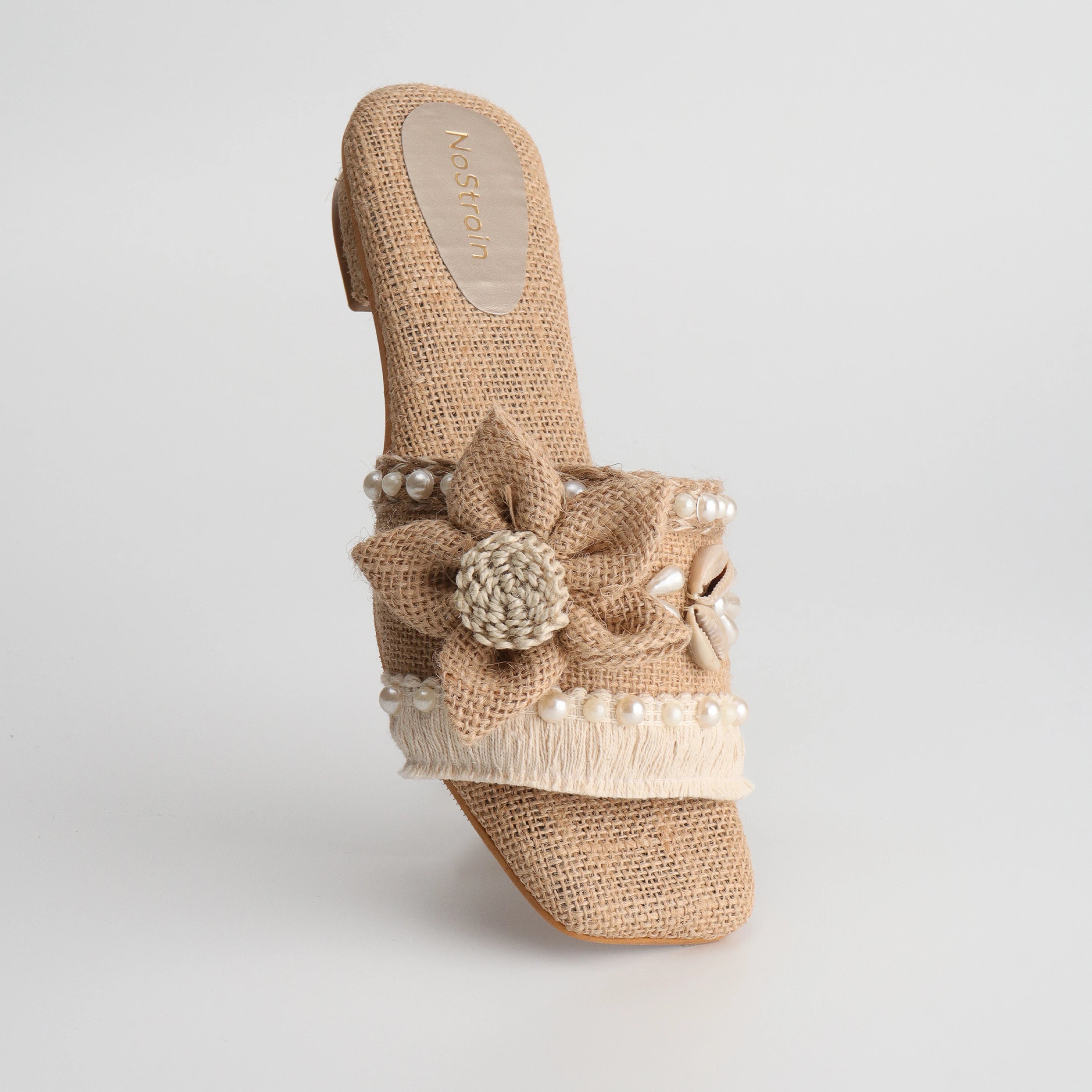 Pearl & shell embellished platform wedges