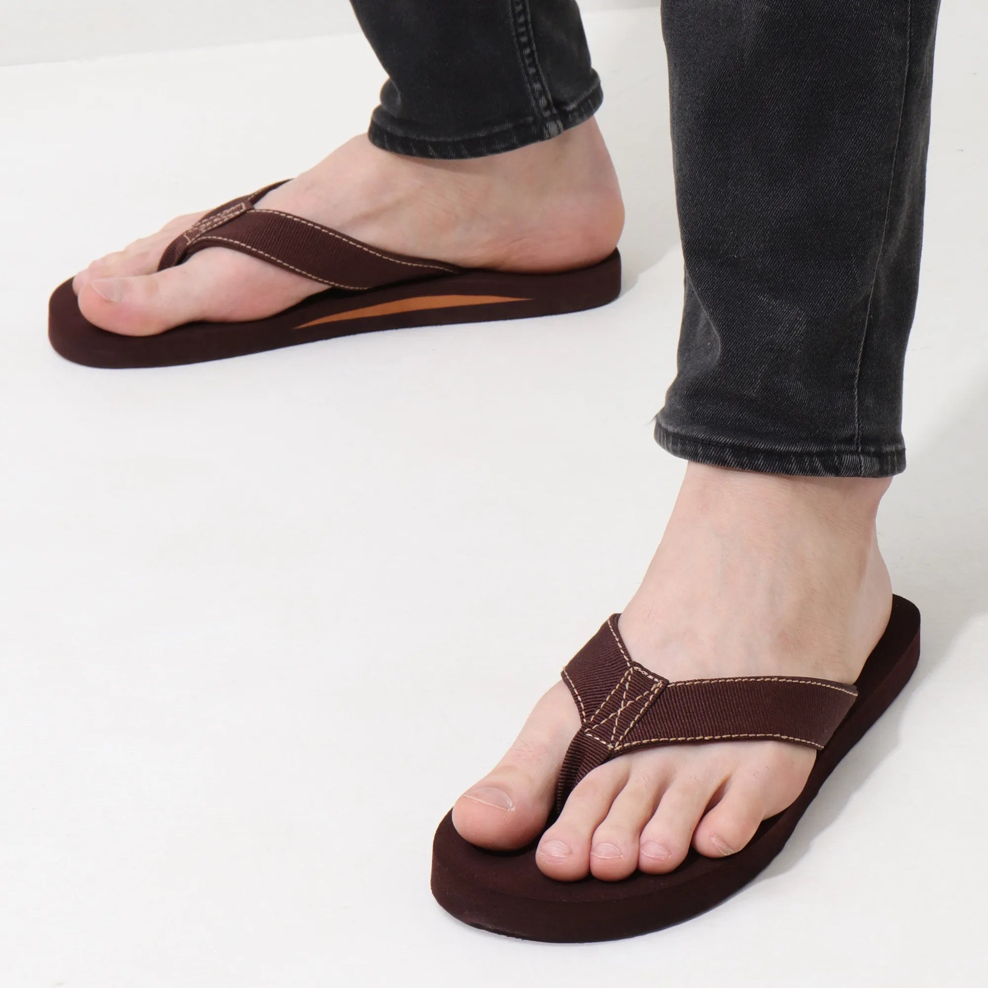 Men’s Dark Brown Stripe Arch Slippers – Ultra-Light, Arch Support, and Washable Comfort