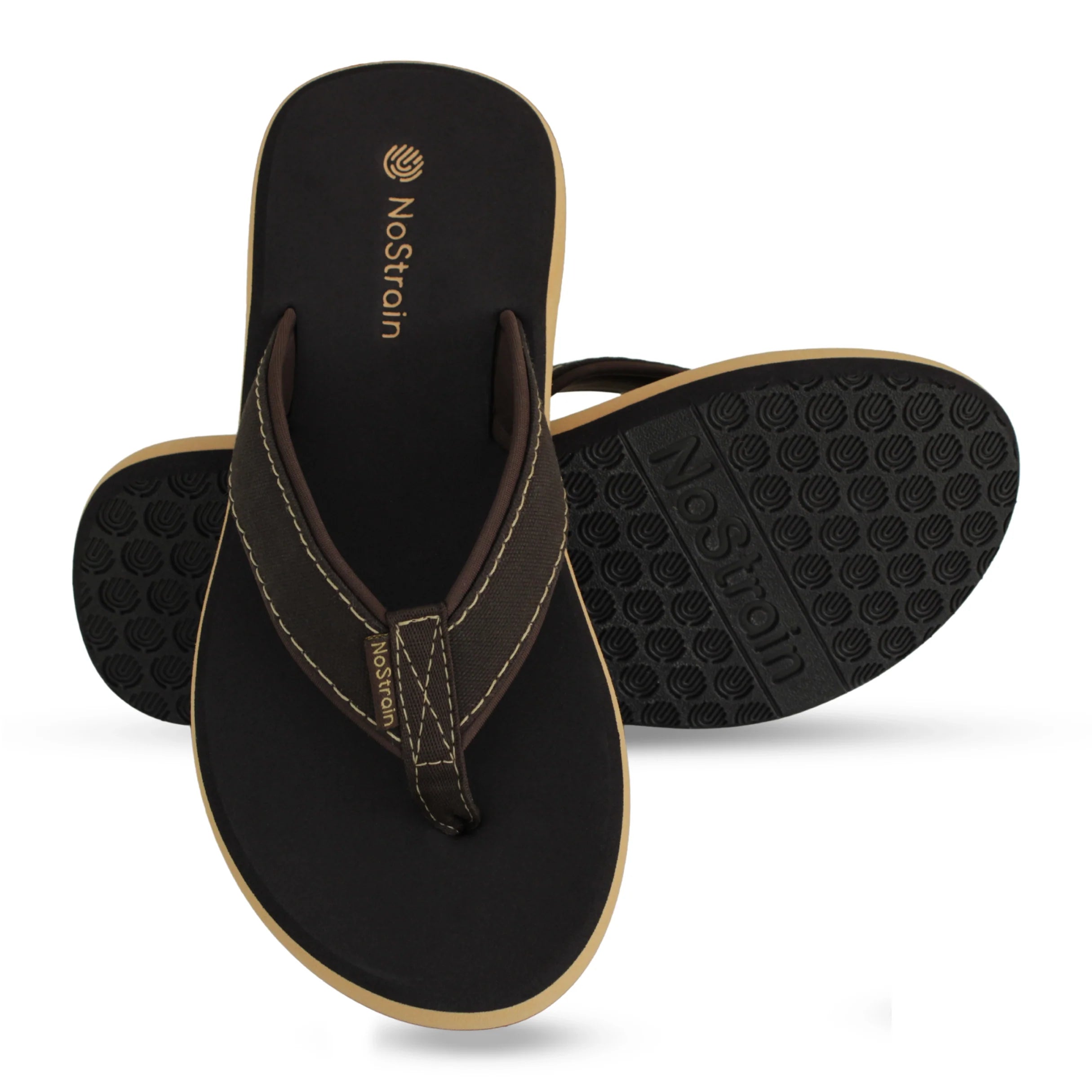 Slippers for men in brown color, with stitched straps
