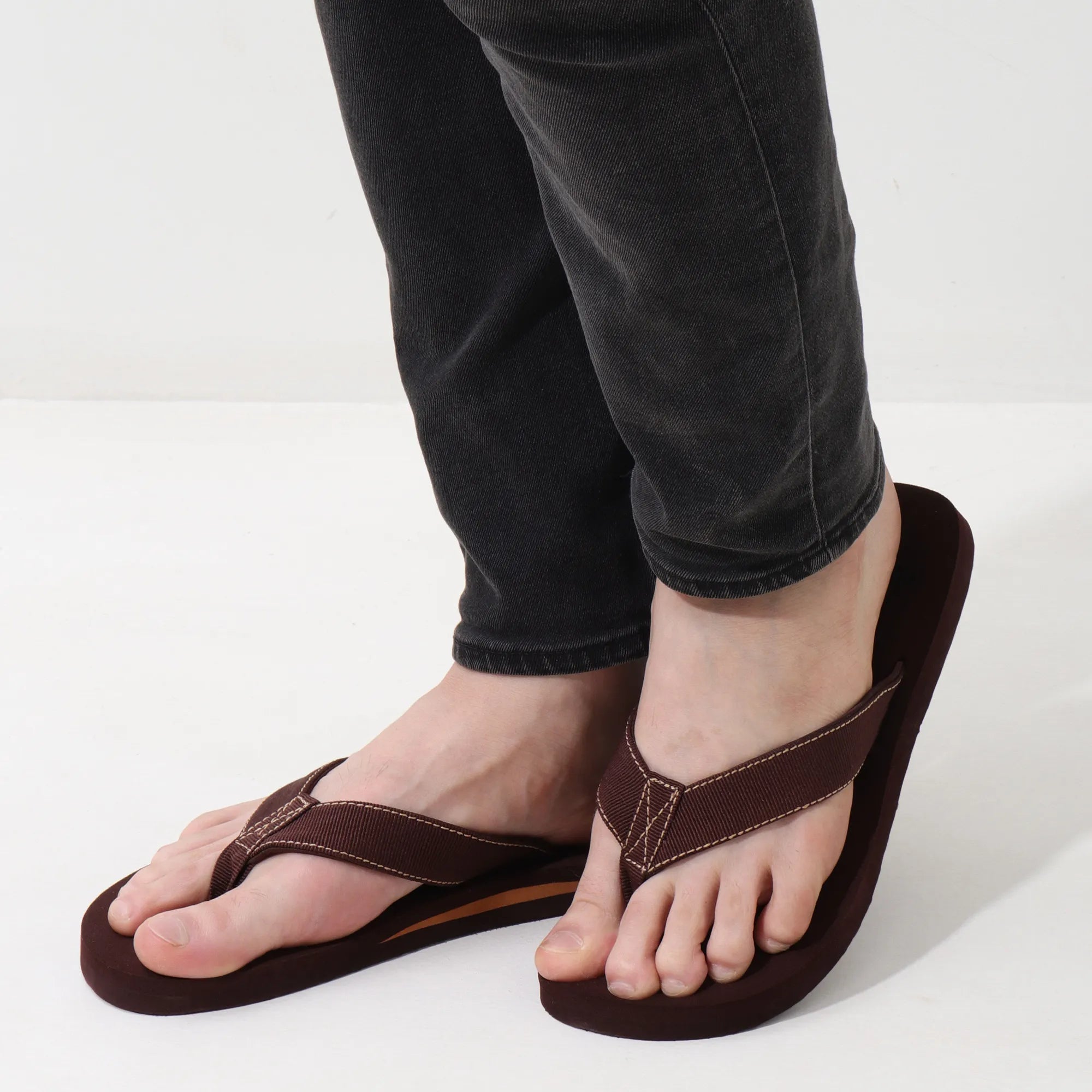 Men’s Dark Brown Stripe Arch Slippers – Ultra-Light, Arch Support, and Washable Comfort