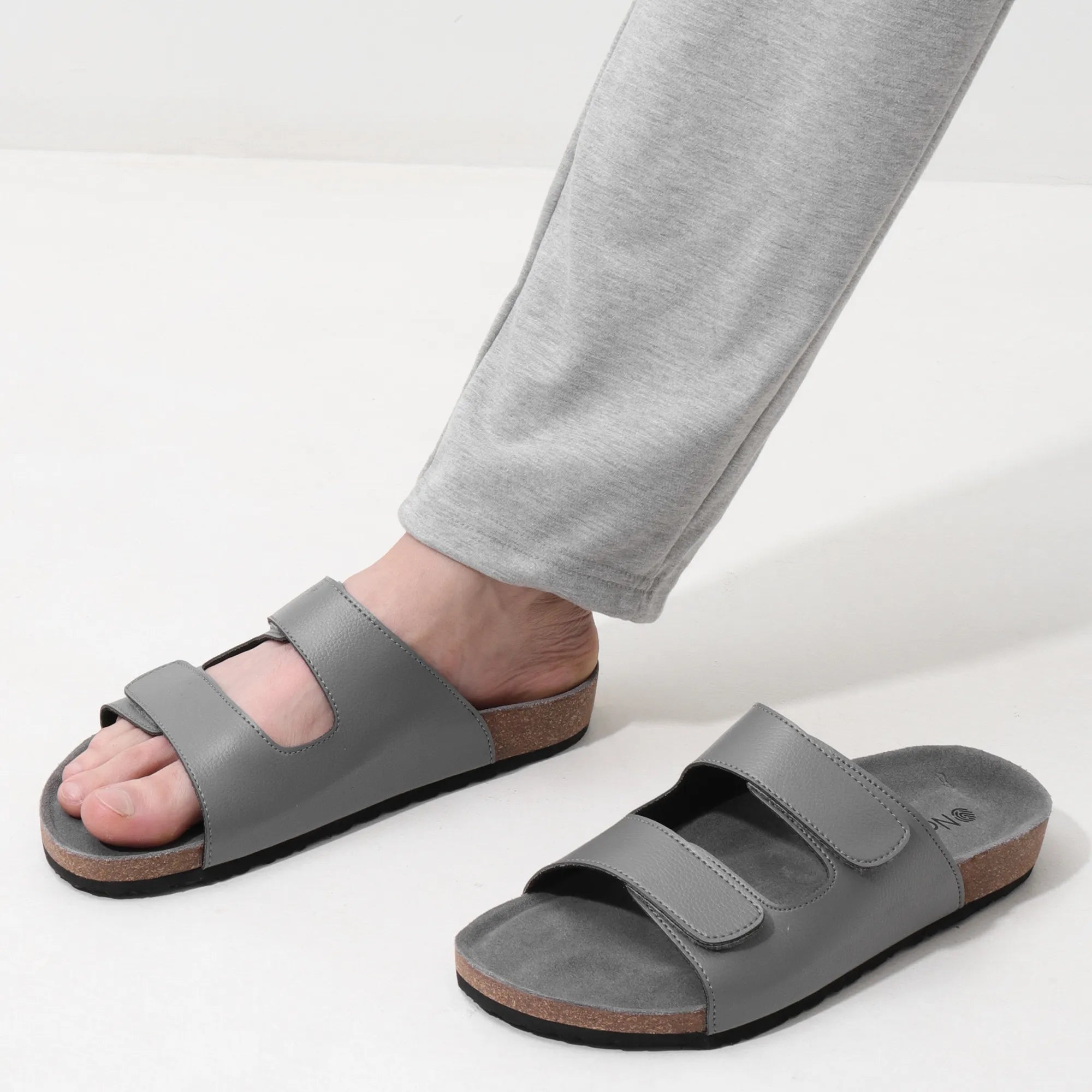 Grey Cork sandals for men with synthetic leather