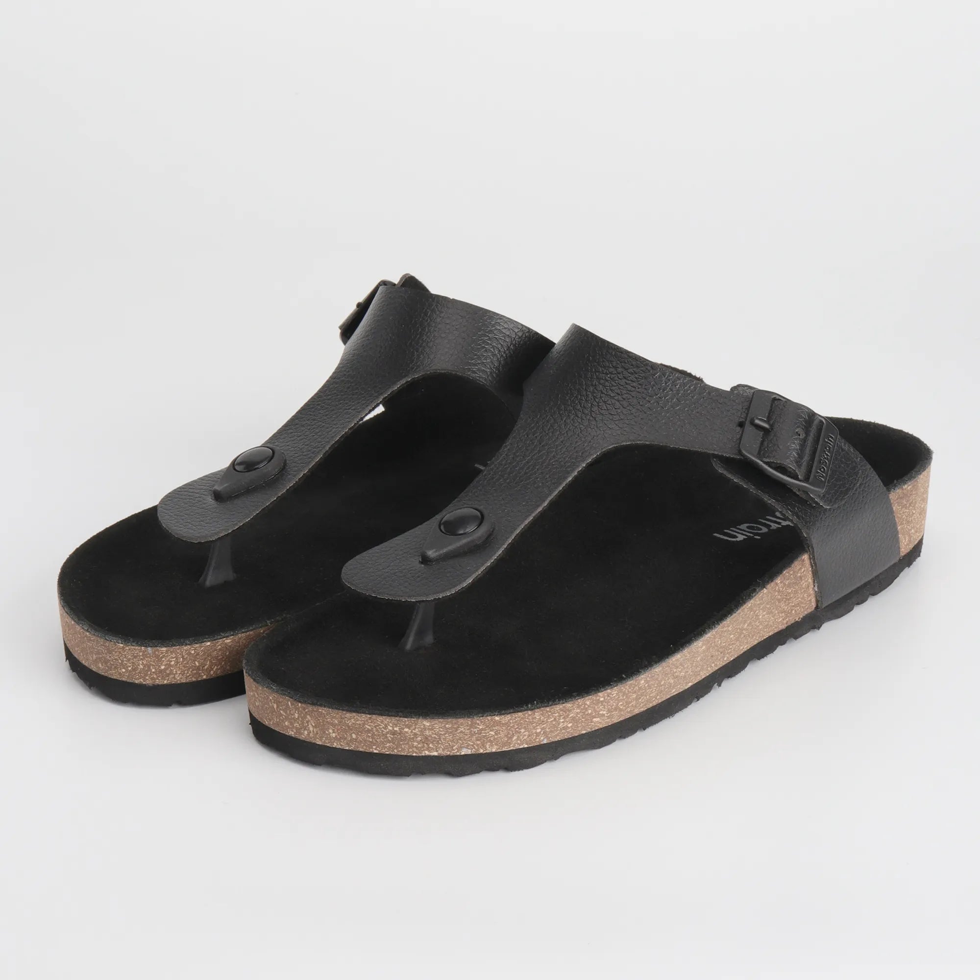 Thong black cork sandals for ladies