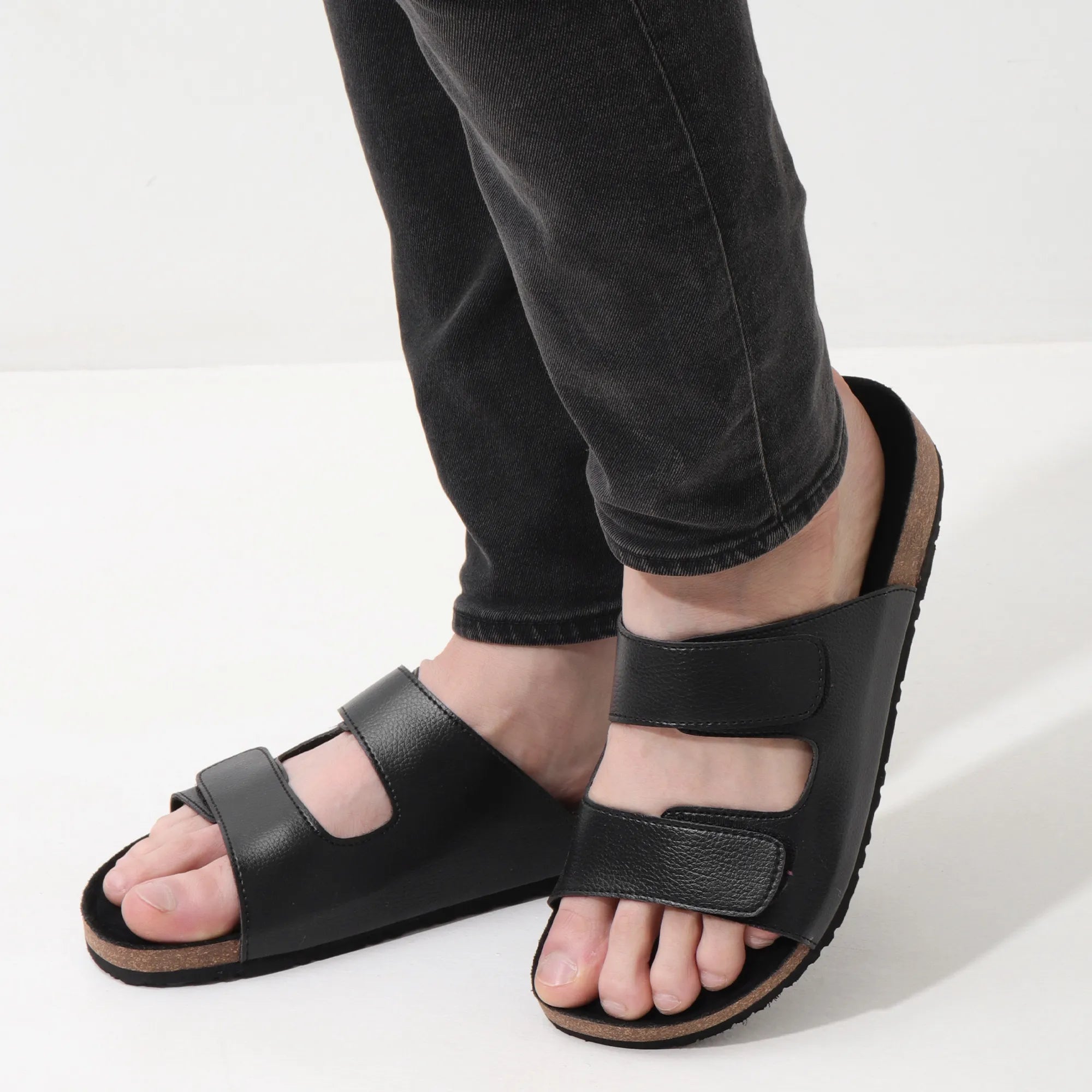 Men's Parallel Black Leather Cork Sandals