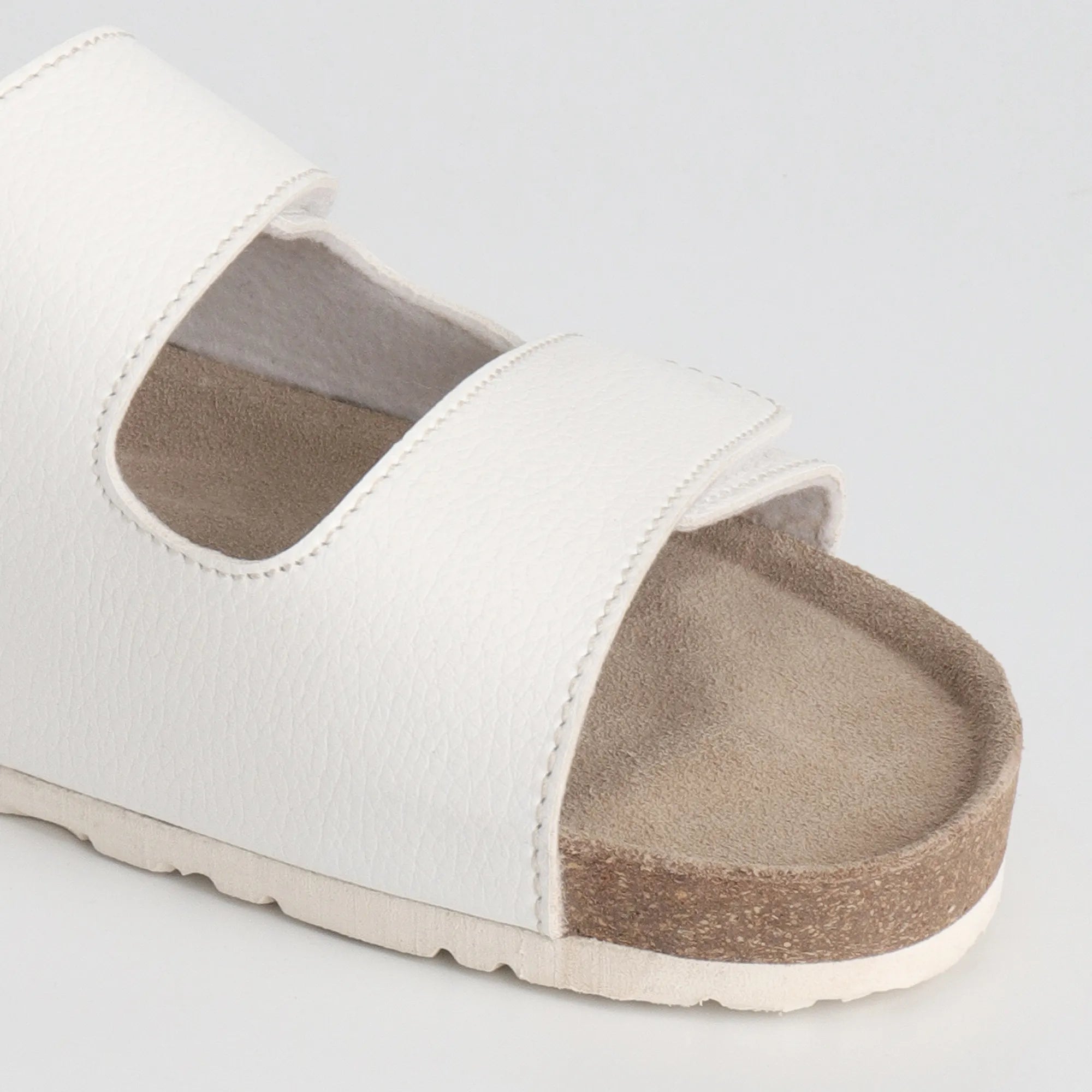 white and brown ladies cork sandals