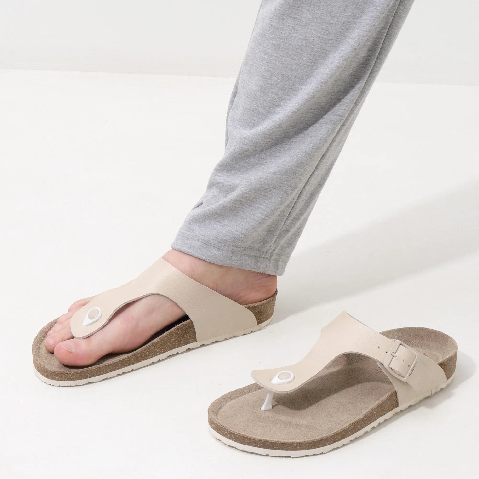 Beige leather sandals for men