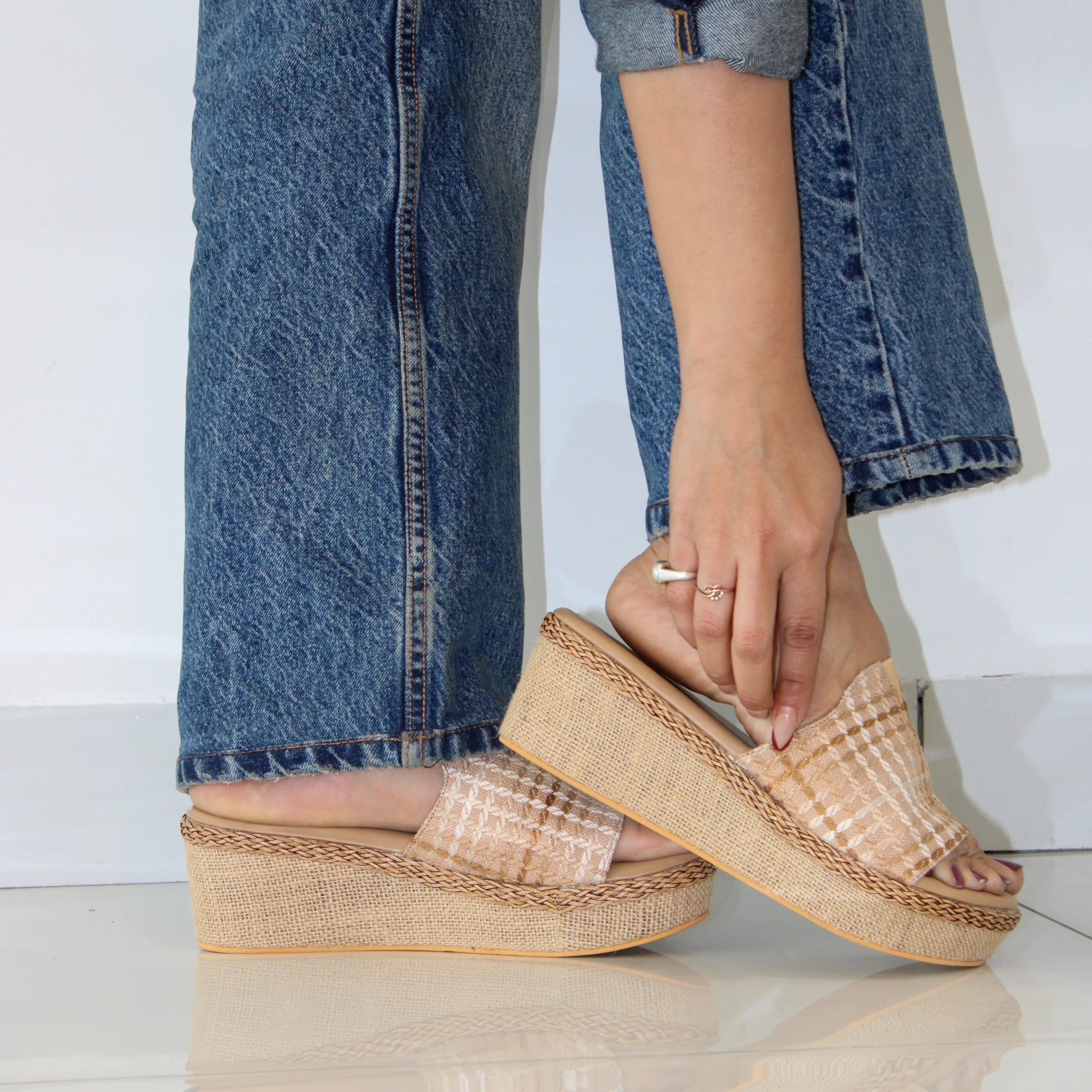 Light brown wedge heels for women