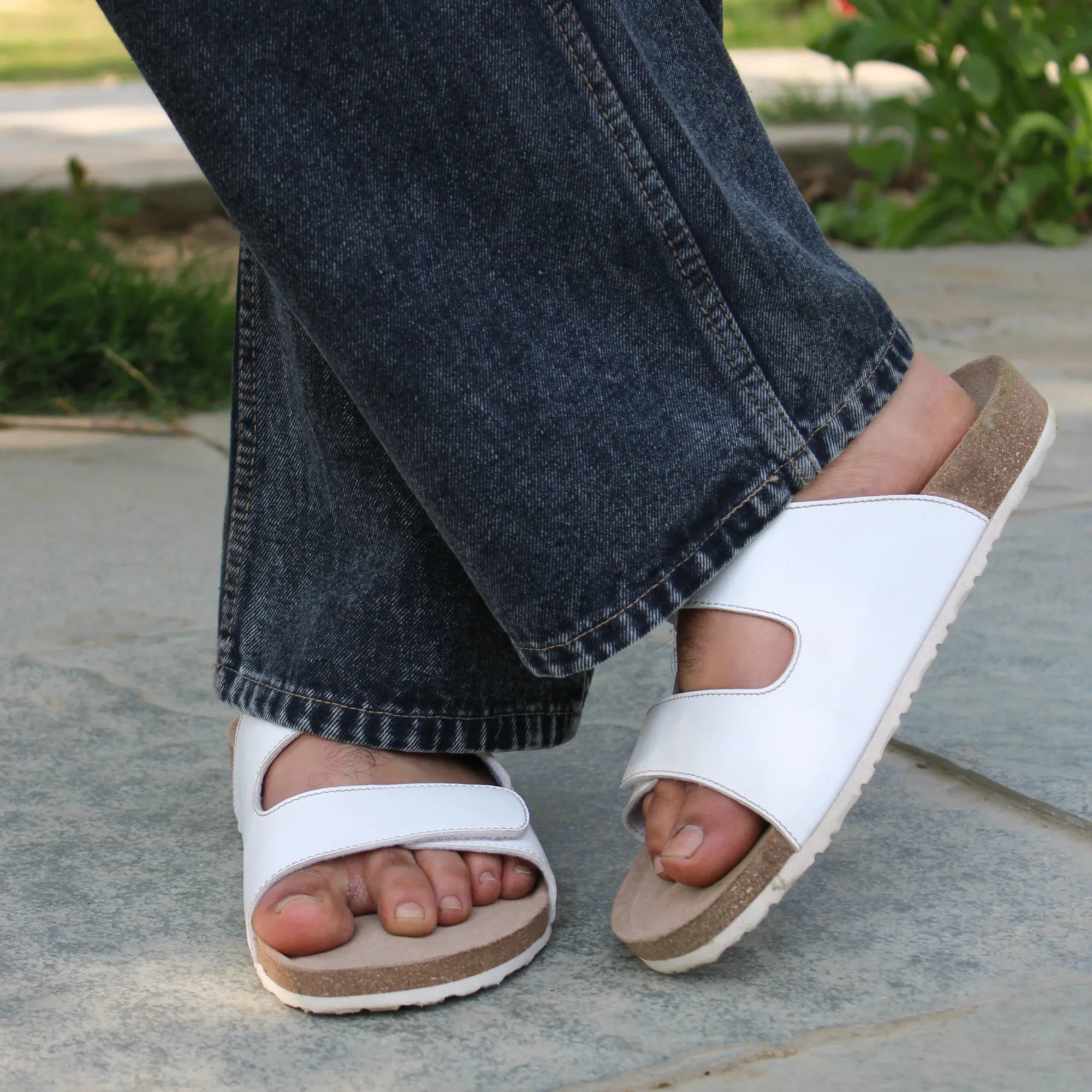 mens white leather sandals