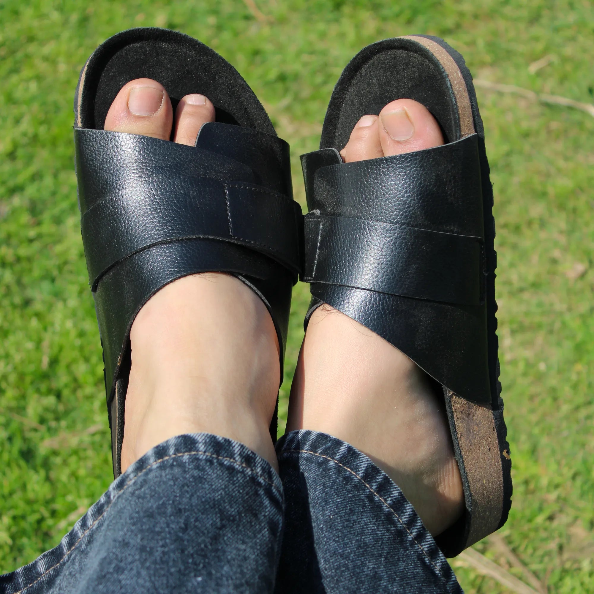 Black Leather sandals with cork sole