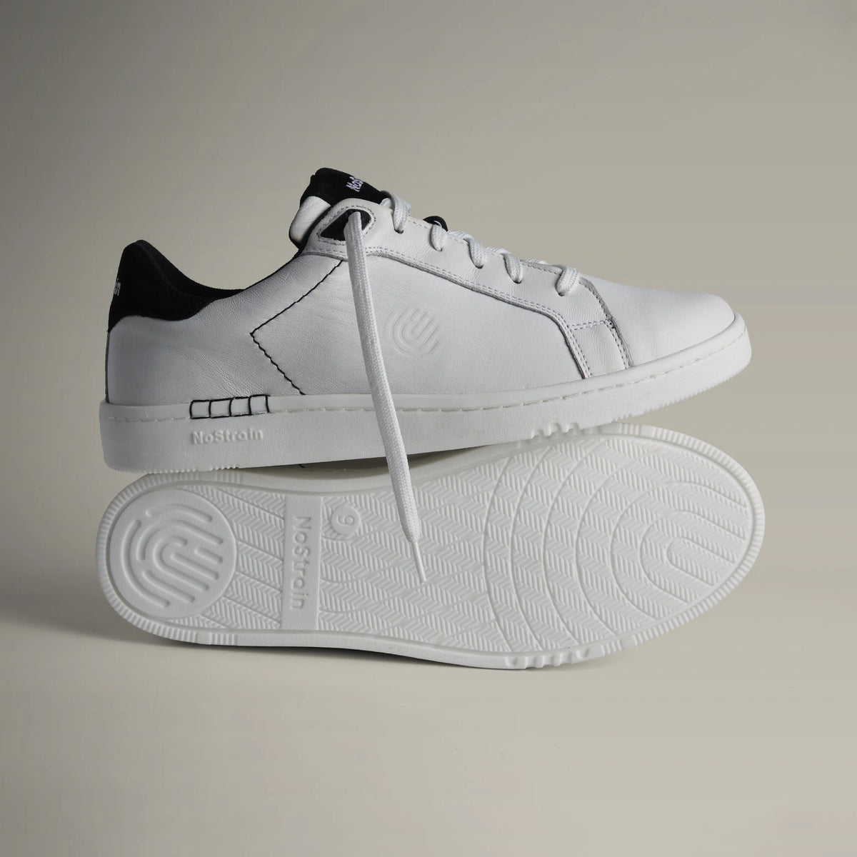 NoStrain ALBA Men Sneakers | Leather Tennis-Style Shoes for Men | Casual Lace-Up Sneakers | Matte Black & White