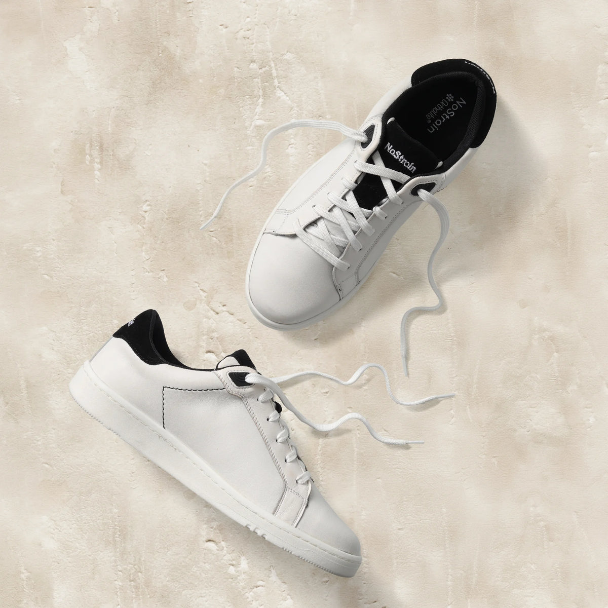 NoStrain ALBA Men Sneakers | Leather Tennis-Style Shoes for Men | Casual Lace-Up Sneakers | Matte Black & White