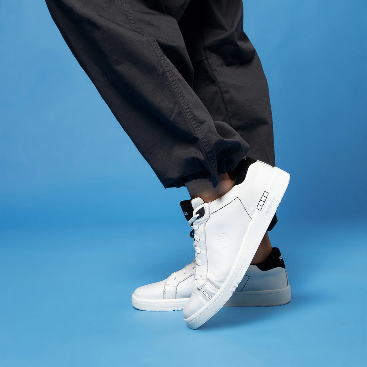 NoStrain ALBA Men Sneakers | Leather Tennis-Style Shoes for Men | Casual Lace-Up Sneakers | Matte Black & White
