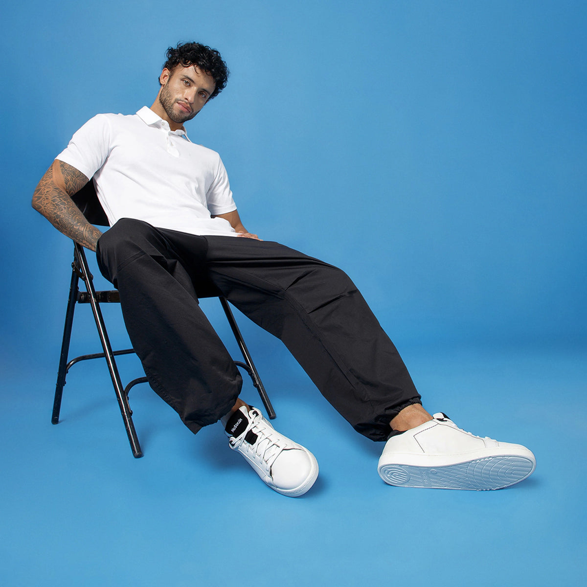 NoStrain ALBA Men Sneakers | Leather Tennis-Style Shoes for Men | Casual Lace-Up Sneakers | Matte Black & White