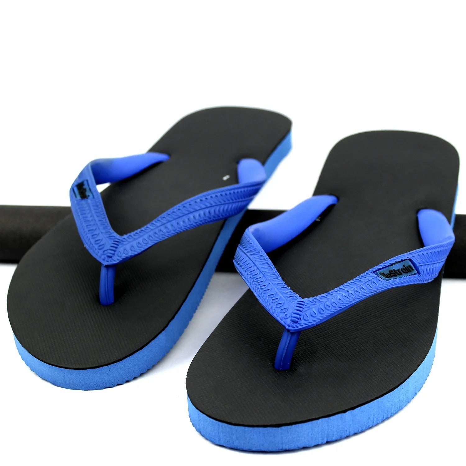 Black & Royal Blue Natural Rubber Slippers for Men
