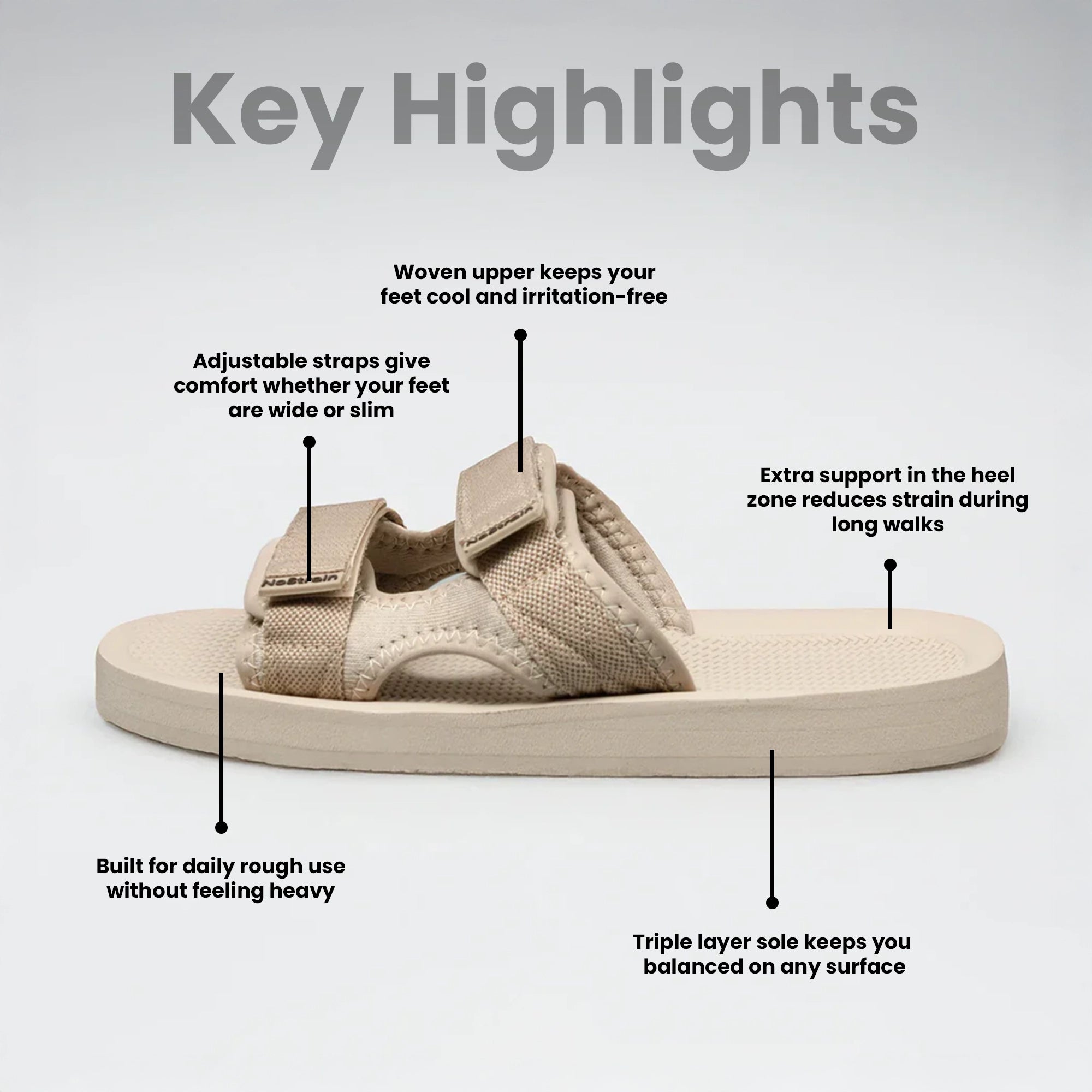 Men Platform Beige sandal with features highlighted