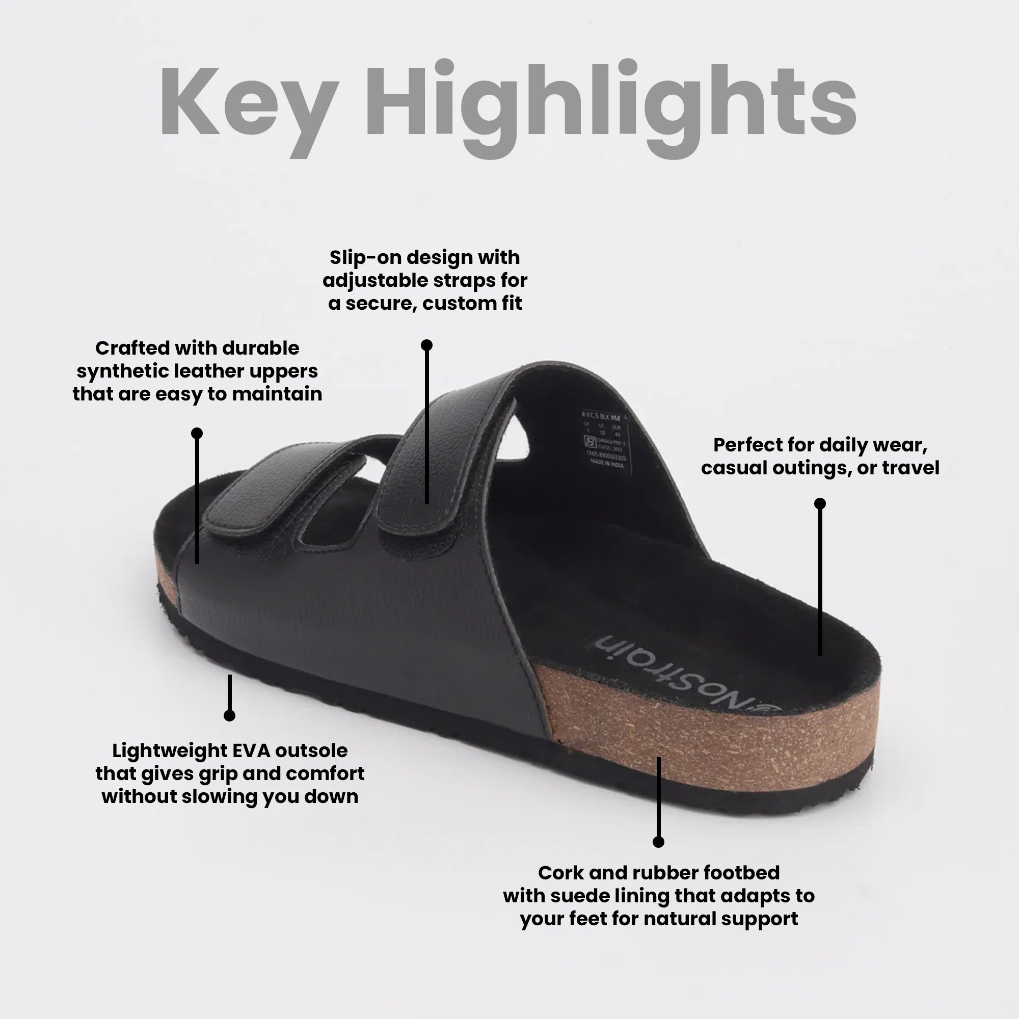 Men parallel cork sandals super comfortable