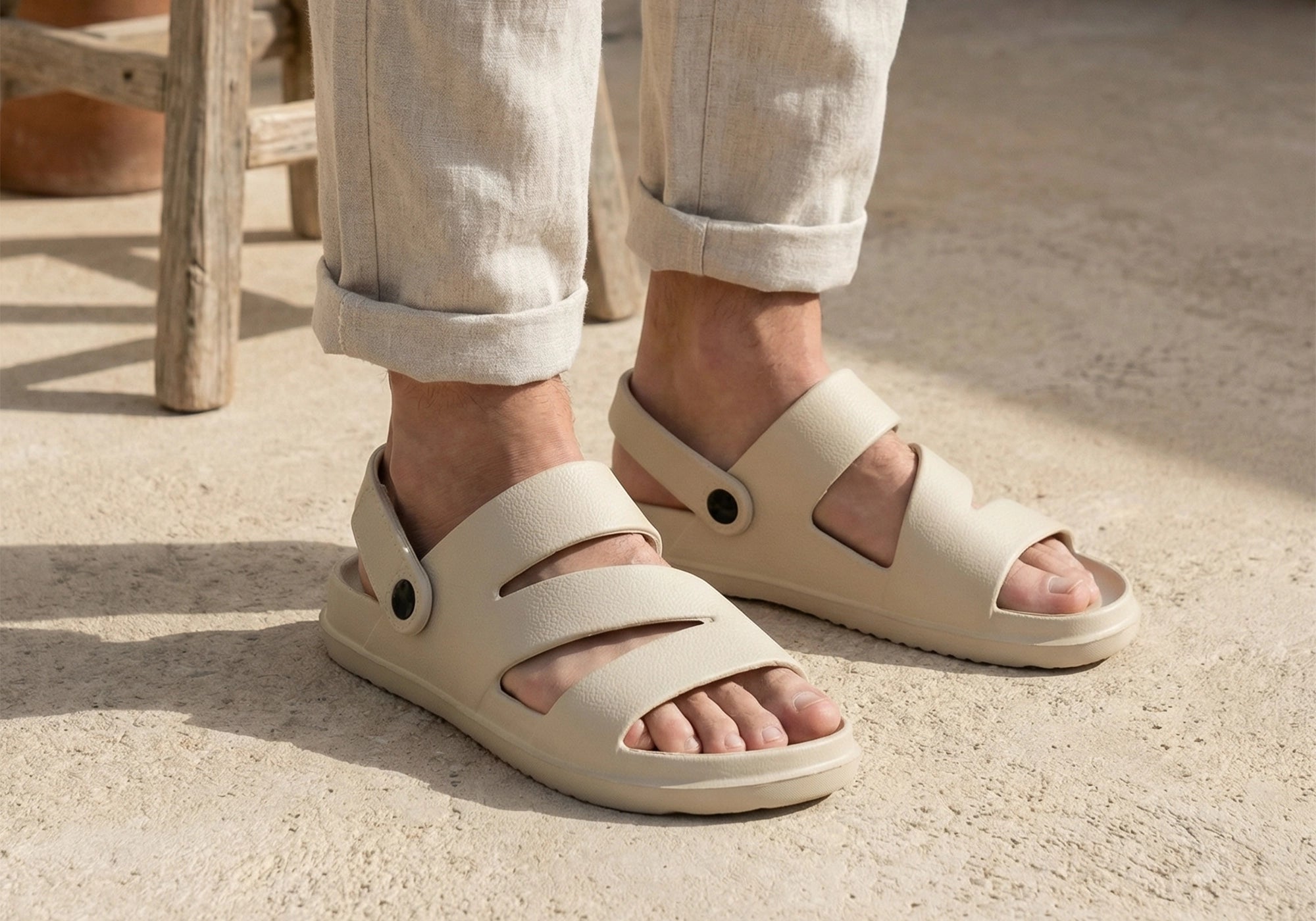 Men waterproof Beige zigzag sandals