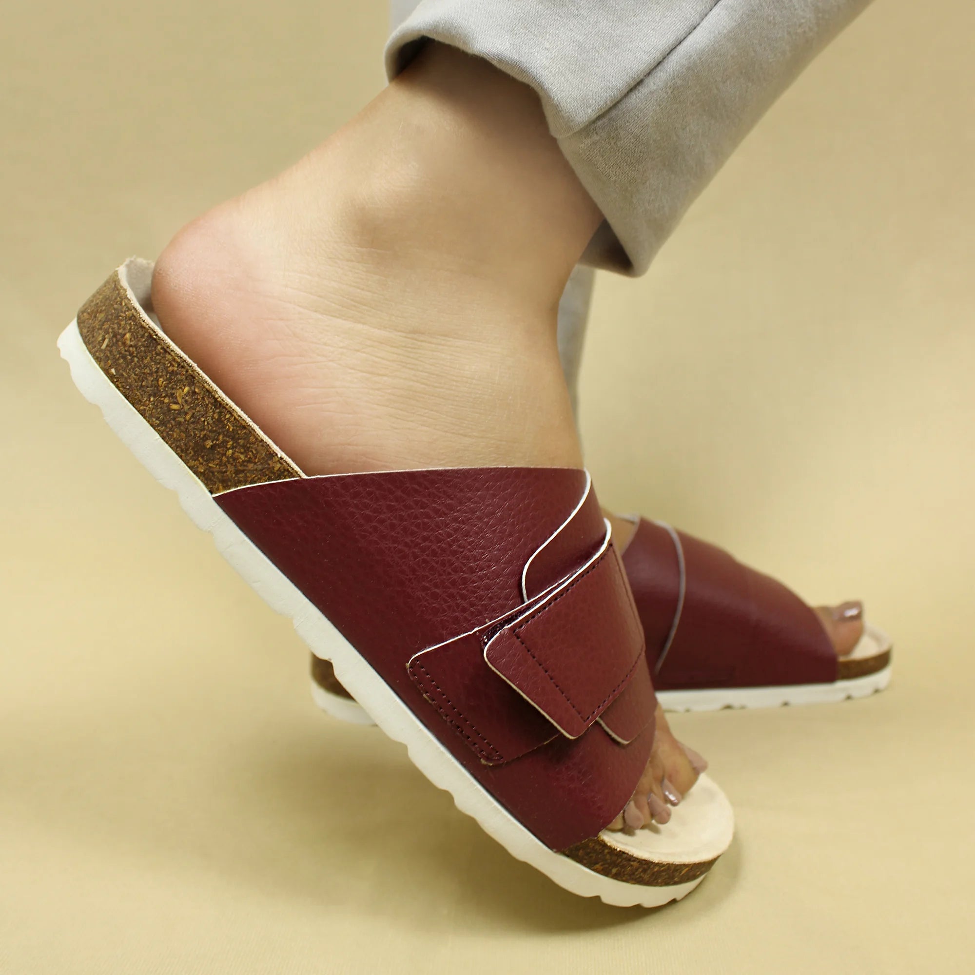 Double Layered Fresh Plum Cork Sandals Women