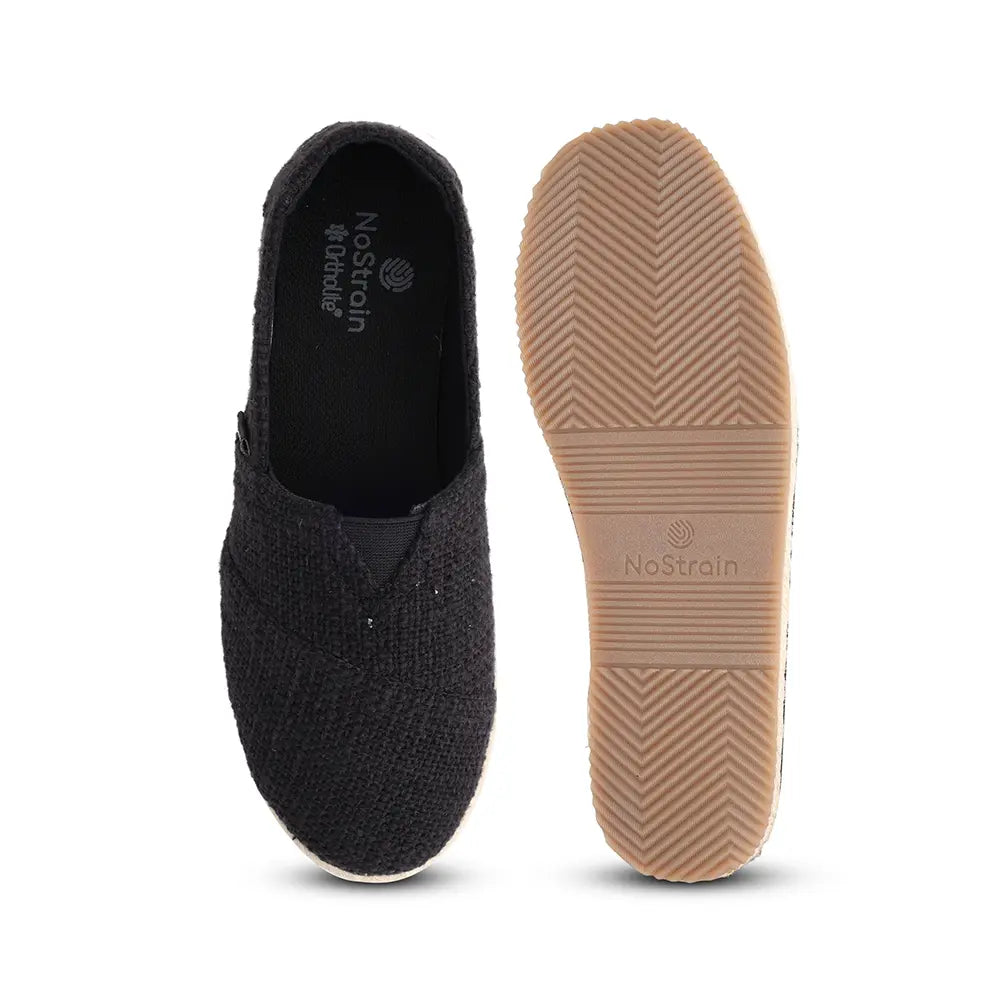 Cotton Slub Black Espadrilles Slip On Shoes for men - ES-01