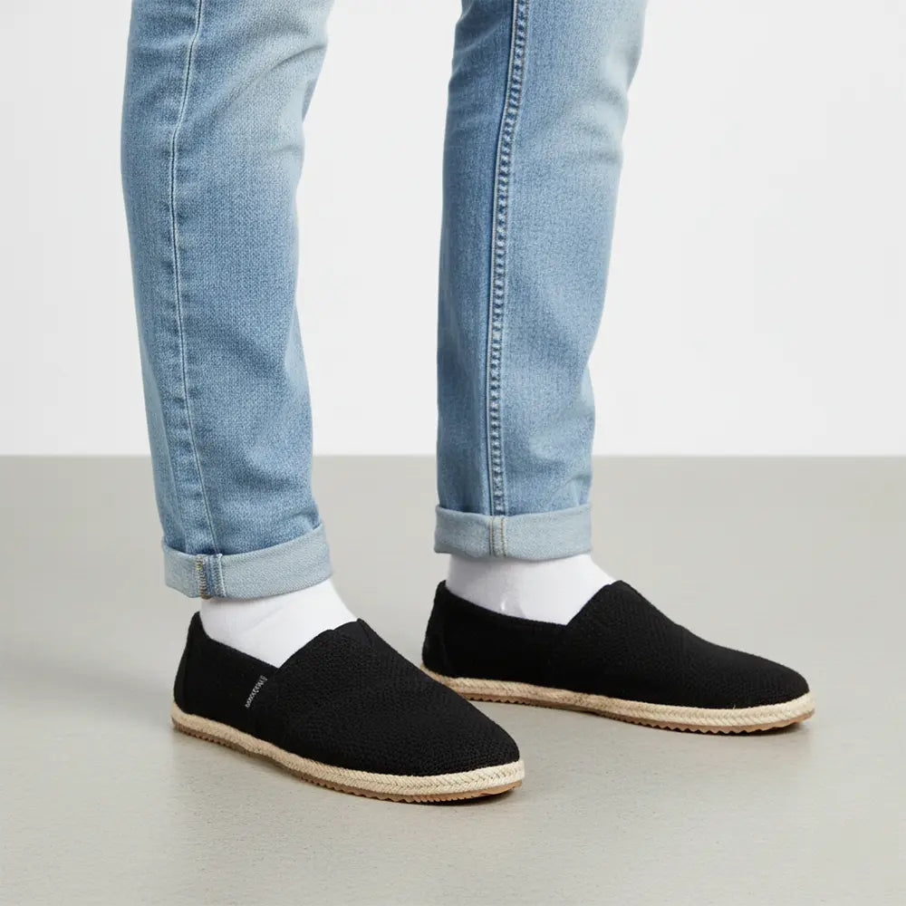 Cotton Slub Black Espadrilles Slip On Shoes for men - ES-01