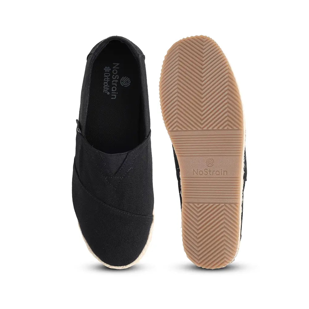 Lightweight black canvas slip-on shoes for women
