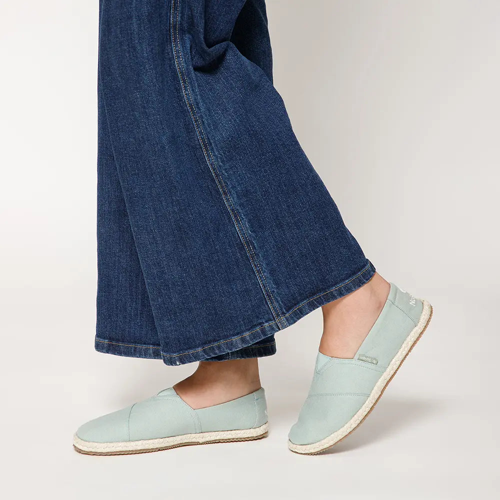 NoStrain sage green canvas round shaped espadrilles for women with a comfortable slip-on fit.