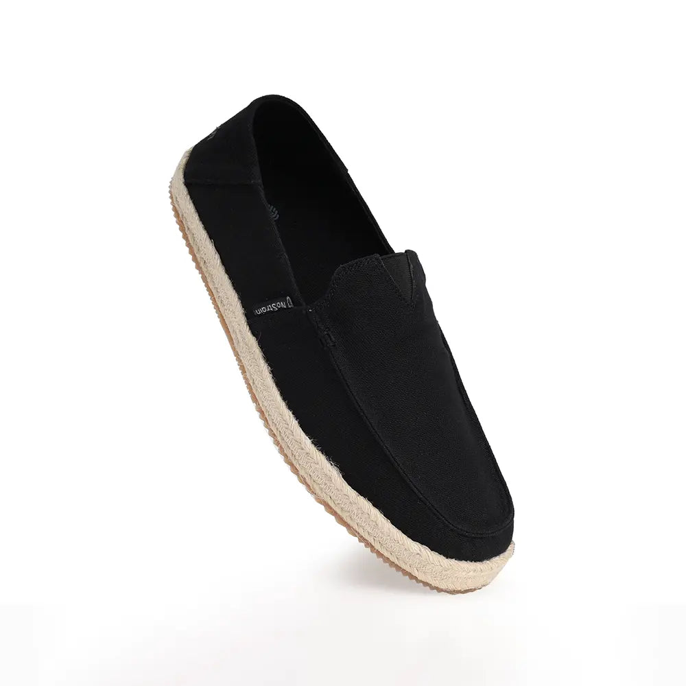 Black cotton canvas slip-on shoes espadrilles for men - ES-08
